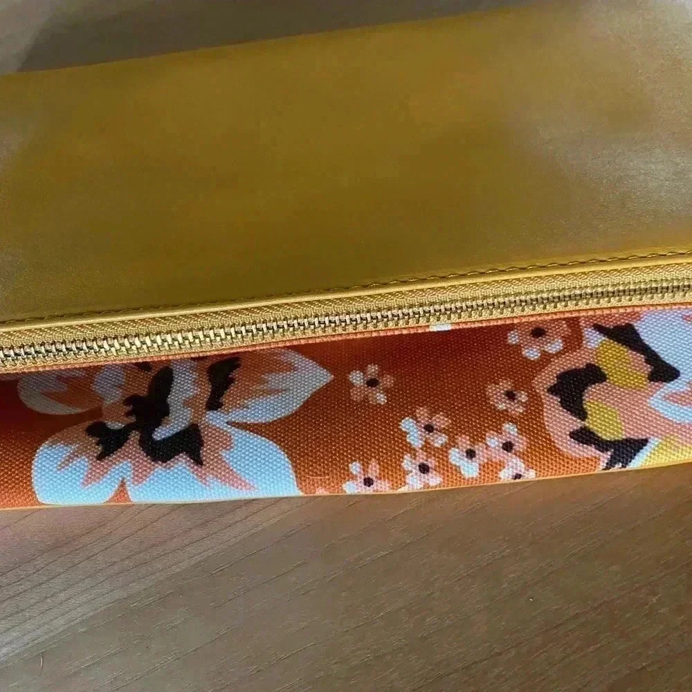 RACHEL PALLY REVERSIBLE Orange Yellow Canvas & Leather Floral Print CLUTCH